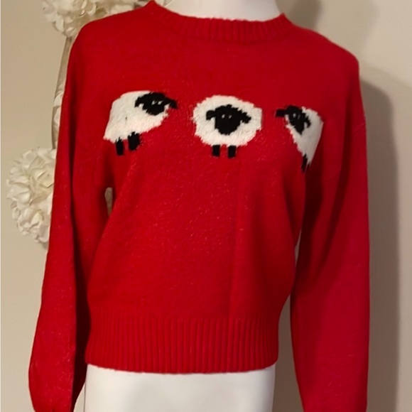 Red Sheep Pattern Sweater - Picture 2 of 6